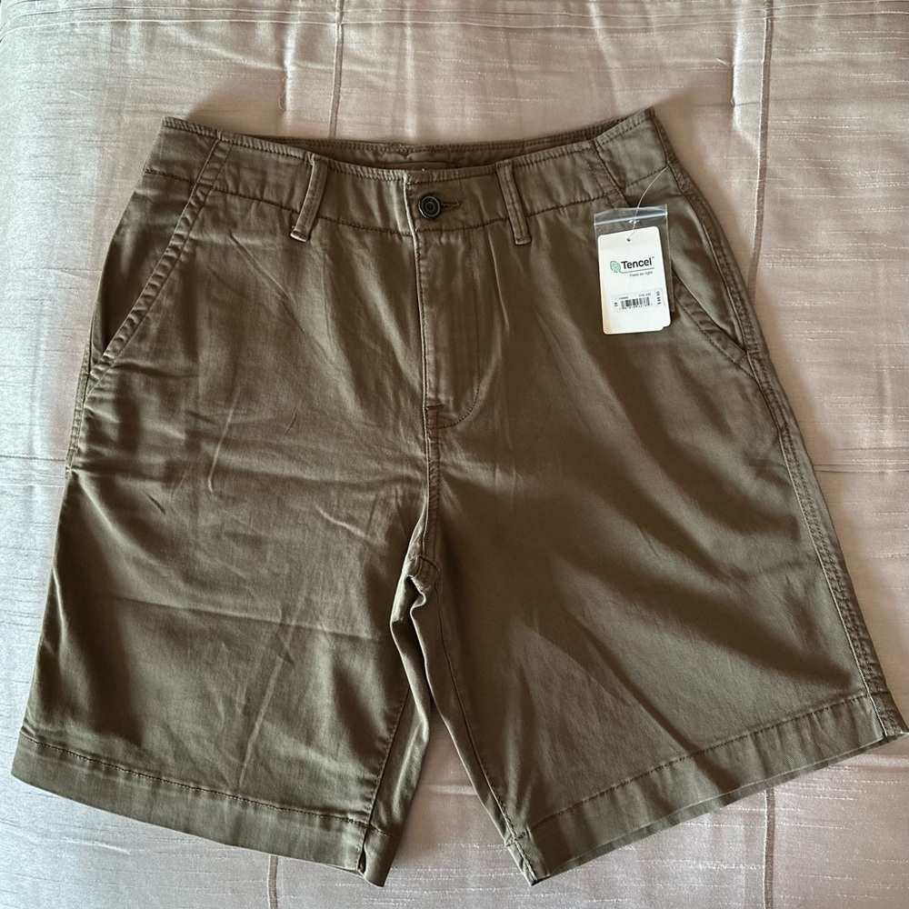 Lucky Brand Stretch Twill Flat Front Men's Shorts, Olive,Size 29